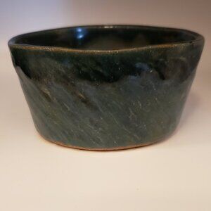 Handmade Clay Round Bowl Blue Teal Trinket Dish Jewelry Ring Keys Cottagecore